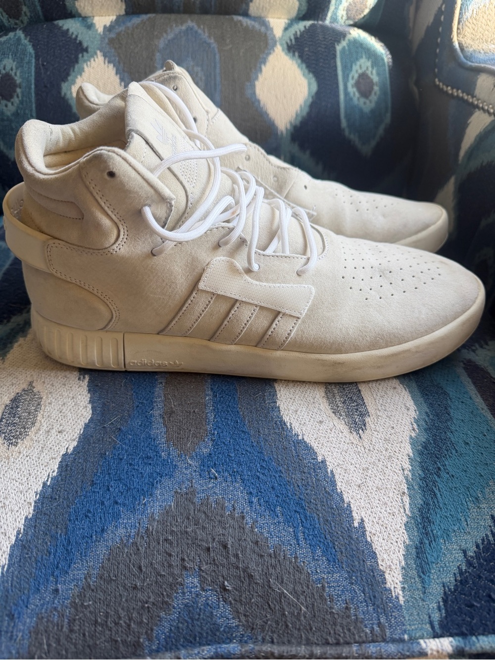 adidas Men’s Beige/Off-White High-Top Suede Sneakers